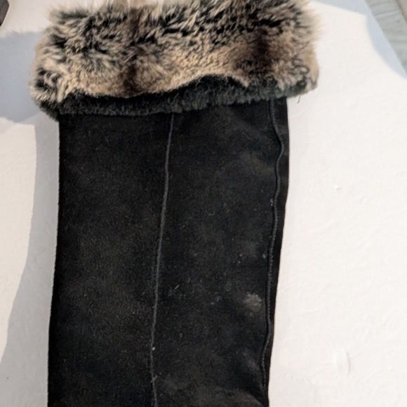 Women's Black Suede Boots With Faux Fur Trim EU Size 38 - Picture 8 of 11